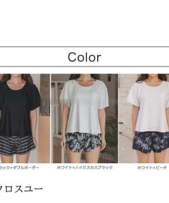 2点セット UPF50+ レディース Tシャツ 水着 サーフパンツ 半袖 タンキニ ショートパンツ 上下セット 体型カバー セットアップ 大きいサイズ セパレート * タンキニ