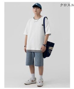 夏 紐通し 速乾 おしゃれ 40代 カジュアルTシャツ Tシャツ 春 クルーネック 半袖tシャツメンズ 重ね着風 無地 スポーツ * 半袖