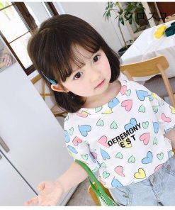 子供服 Tシャツ 女の子 半袖Tシャツ 夏 コットン カットソー 女児 ハート柄 Tシャツ キッズ 半袖トップス 夏Tシャツ サマーTシャツ 快適 * Tシャツ