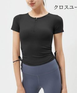 半袖 フィットネスTシャツ フィットネスウェア トレーニングウェア トップス 夏 コンプレッションウェア レディース 速乾 カップ付き * トップス（ジャージ以外）