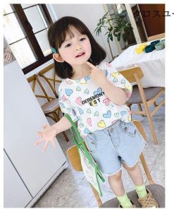 子供服 Tシャツ 女の子 半袖Tシャツ 夏 コットン カットソー 女児 ハート柄 Tシャツ キッズ 半袖トップス 夏Tシャツ サマーTシャツ 快適 * Tシャツ