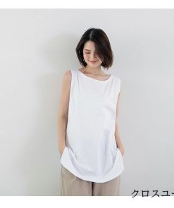 Tシャツ レディース 夏 ベスト 綿 クルーネック カットソー トップス シンプル 透けない おしゃれ コーデ UVカット きれいめ 20代 30代 40代 ゆったり * ノースリーブ