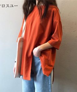 ショート丈 5分 夏 無地 トップス 不規則 レディース カットソー Tシャツ オシャレ 半袖 ｔシャツ スリット 五分袖丈 * 半袖