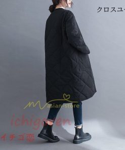 上品 通勤通学 ラウンドネック 長袖 ゆったり キルティング レディース ロングコート ノーカラー 20代30代40代50代 ロング丈 カーディガン キルト ママ * キルティングコート