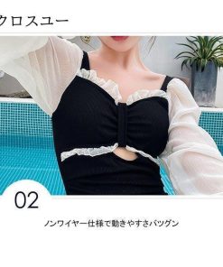 バストアップ モノキニ レディース ノンワイヤー 長袖 水着 女性 水泳服 カップ付き ワンピース 体型カバー ワンピース水着 スイムウェア * モノキニ