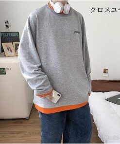 ゆったり 無地 長袖 重ね風 カジュアル Tシャツ 春秋 カラフル 長袖ｔシャツ 切り替え メンズ インナー トップス * 長袖