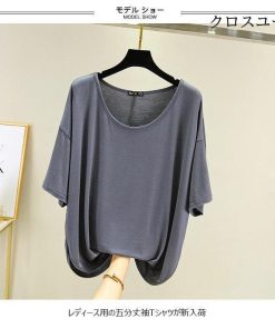 5分丈袖 半袖Tシャツ 無地 夏 トップス サマーTシャツ レディース カットソー 夏Tシャツ クルーネック Tシャツ 薄手 ゆったりTシャツ * 半袖