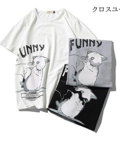 Tシャツメンズ 猫柄 半袖Tシャツ 綿 動物柄 白Tシャツ 春 夏 コットンtシャツ オシャレ ブルオーバ 速乾 学生 20代30代 大人 お兄系 男子 * 半袖