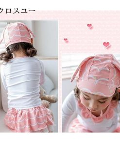 子供服 3点セット 猫柄 女の子 水着  可愛い ビーチ用品 キッズ * 子ども用