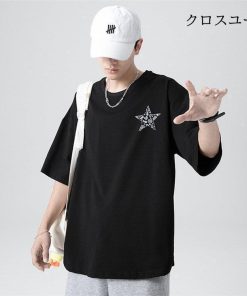 Tシャツメンズ Tシャツ半袖 夏Tシャツ 星柄 おしゃれ スポーツ 五分袖 40代 速乾 クルーネック 白Tシャツ シンプル カットソー 春 秋 * 五分、七分袖