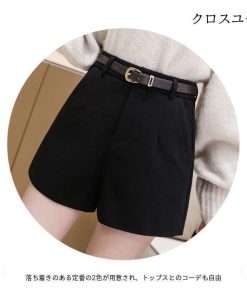 着痩せ 冬 ズボン Aライン 短パン ハイウエスト ショート丈 裏地付き 厚手 ショートパンツ パンツ 秋冬 ショートパンツ レディース * ショートパンツ