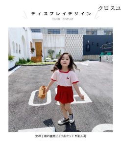 プリーツスカート 夏 女の子 夏Tシャツ ショートパンツ 女児 半袖 半袖Tシャツ キッズ ボーダー柄 子供 Tシャツ 上下2点セット 短パン * Tシャツ