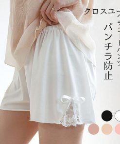 薄手 ペチパンツ 3分丈 夏 レース ペチコート パンツ レディース リボン 短パン ショートパンツ パンチラ防止 インナー インナーパンツ * ペチコート