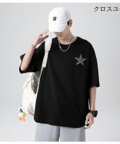 Tシャツメンズ Tシャツ半袖 夏Tシャツ 星柄 おしゃれ スポーツ 五分袖 40代 速乾 クルーネック 白Tシャツ シンプル カットソー 春 秋 * 五分、七分袖