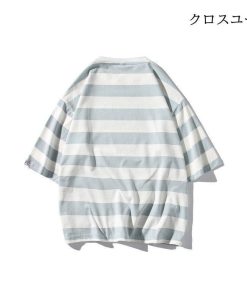 Tシャツメンズスポーツ ボーダー柄 カジュアル ゆったり 半袖Tシャツ 五分袖 Tシャツ オシャレ 大きいサイズ 春 夏服 2022新作 部屋着 カットソー 速乾 吸汗 * 半袖