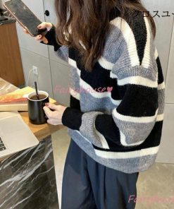 ニットトップス ボーダー柄セーター 長袖 オシャレ秋服 レディース ニットトップス ショット丈ニットソー 韓国風 30代 ゆったりプルオーバー 秋冬 50.代 40代 * 長袖