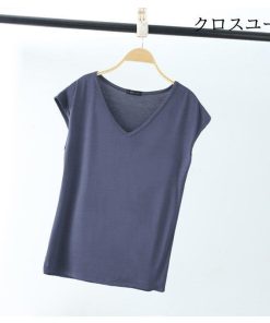 無地 サマーTシャツ サラサラ シンプル 快適 ソフト 半袖Tシャツ Vネック タンクトップ 夏 Tシャツ Tシャツ レディース ノースリーブ * ノースリーブ