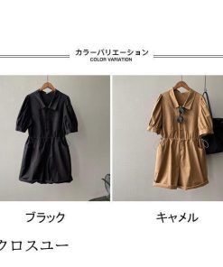 レディース つなぎ ショートパンツ 短パン ツナギ シャツ オールインワン 半袖 つなぎ服 ゆったり ウエスト調節可 夏 コンビネゾン * オールインワン