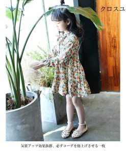 キッズ ワンピース 花柄 春 女児 長袖ワンピース レトロ 花柄ワンピース 女の子 ジュニア服 ショートワンピ ドレス 子供 長袖 蝶結び * ワンピース、チュニック