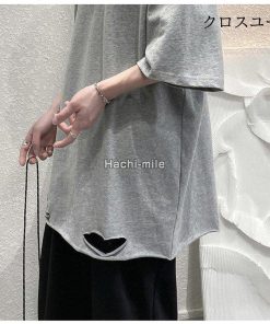 ｔシャツ ダメージ加工 綿 2022 半袖Tシャツ 半袖 ティシャツ カジュアル インナー 無地 夏 カッコイイ メンズ * 半袖