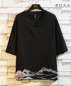 涼しい 五分袖 メンズ ｖネック 麻tシャツ ブルオーバ 夏 大きいサイズ * 五分、七分袖