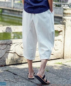 麻パンツ 大きいサイズ 夏着 リネンパンツ 綿麻パンツ ゆったり サルエルパンツ メンズ 無地 七分丈 ワイドパンツ イージーパンツ * サルエルパンツ