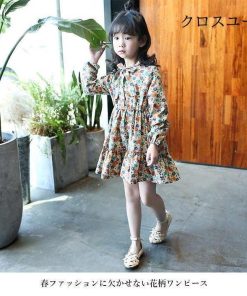 キッズ ワンピース 花柄 春 女児 長袖ワンピース レトロ 花柄ワンピース 女の子 ジュニア服 ショートワンピ ドレス 子供 長袖 蝶結び * ワンピース、チュニック