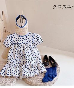 ワンピース ジュニア 夏 半袖ワンピース 半袖 キッズワンピース 女児 ドット柄 水玉柄 ワンピース 柄ワンピ 女の子 子供 サマーワンピース * ワンピース、チュニック