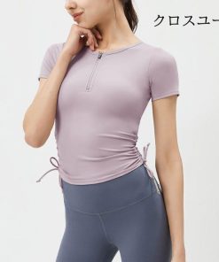 半袖 フィットネスTシャツ フィットネスウェア トレーニングウェア トップス 夏 コンプレッションウェア レディース 速乾 カップ付き * トップス（ジャージ以外）