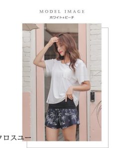 2点セット UPF50+ レディース Tシャツ 水着 サーフパンツ 半袖 タンキニ ショートパンツ 上下セット 体型カバー セットアップ 大きいサイズ セパレート * タンキニ