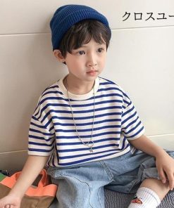 爽やか キッズ ゆるTシャツ 男の子 オーバーサイズ ボーダー柄Tシャツ ボーダー柄 子供 半袖 半袖Tシャツ ゆったり 男児 夏 Tシャツ * Tシャツ