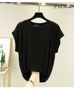 レディース Tシャツ オフィス 夏 ソフト ストレッチ 半袖 ゆるTシャツ 無地Tシャツ 大きいサイズ クルーネック 無地 ゆったり 半袖Tシャツ * ノースリーブ