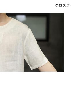 トップス 刺繍 半袖ｔシャツメンズ 大きいサイズ Tシャツ 麻混 夏物 チャイナ服 ブルオーバ 涼しい 鶴柄 * 五分、七分袖