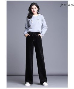 パンツ レディース 秋冬 ボトムス ロング コーデュロイ 美脚 韓国風 おしゃれ 20代 30代 40代 新作 ロング ズボン ハイウエスト あったか 厚手 ゆったり * チノパンツ