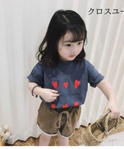 女の子 Tシャツ 夏 女児 半袖Tシャツ コットン 子供 サマーTシャツ カットソー フルーツ柄 半袖 キッズ おしゃれ コットンTシャツ ジュニアTシャツ * Tシャツ