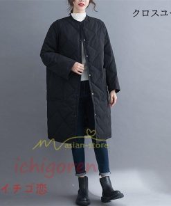 上品 通勤通学 ラウンドネック 長袖 ゆったり キルティング レディース ロングコート ノーカラー 20代30代40代50代 ロング丈 カーディガン キルト ママ * キルティングコート