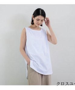 Tシャツ レディース 夏 ベスト 綿 クルーネック カットソー トップス シンプル 透けない おしゃれ コーデ UVカット きれいめ 20代 30代 40代 ゆったり * ノースリーブ