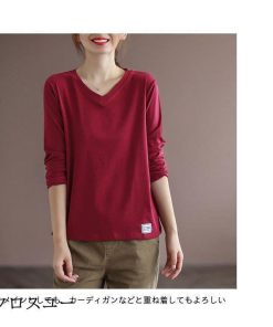 カットソー 長袖 レディース Tシャツ Vネック 40代 50代 30代 長袖Tシャツ ゆったり 春 小顔 重ね着風 トップス インナー * 長袖