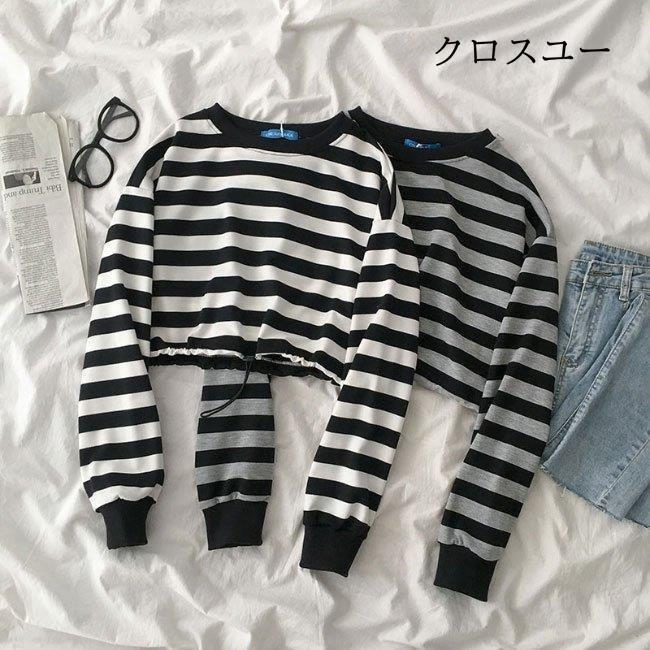 長袖Tシャツ レディース トレーナー スウェットトップス ゆったり トップス 縞柄 スウェット お洒落 ボーダー柄 長袖 スウェットトレーナー * ジャージ、スウェットトップス