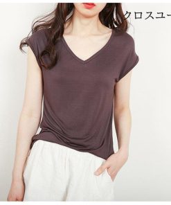 無地 サマーTシャツ サラサラ シンプル 快適 ソフト 半袖Tシャツ Vネック タンクトップ 夏 Tシャツ Tシャツ レディース ノースリーブ * ノースリーブ