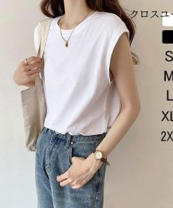 Tシャツ レディース カットソー 夏 40代 ノースリーブ 綿 春夏 カットソー 大きいサイズ シンプル UVカット 韓国風 20代 40代 30代 かわいい おしゃれ * ノースリーブ