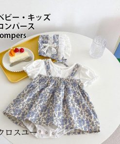 ロンパース 夏 ベビー 女児 カバーオール 半袖 帽子 セットアップ 2点 ワンピース つなぎ 花柄 乳児 夏ロンパース 薄手 幼児 コットン * ロンパース、カバーオール