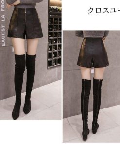 オシャレ レザーパンツ 春秋物 PUパンツ ハーフパンツ ファスナー 女性用 ショートパンツ ボトムス 短パン ショート クール PU レディース * ショートパンツ