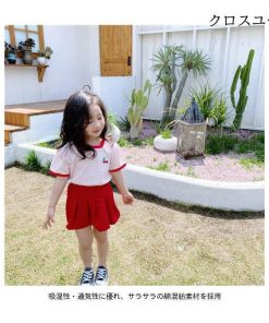 プリーツスカート 夏 女の子 夏Tシャツ ショートパンツ 女児 半袖 半袖Tシャツ キッズ ボーダー柄 子供 Tシャツ 上下2点セット 短パン * Tシャツ