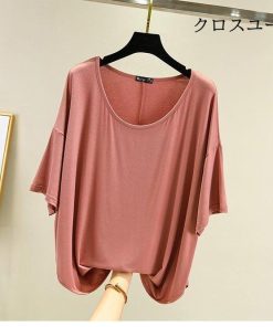 5分丈袖 半袖Tシャツ 無地 夏 トップス サマーTシャツ レディース カットソー 夏Tシャツ クルーネック Tシャツ 薄手 ゆったりTシャツ * 半袖