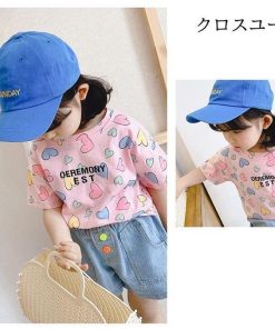 子供服 Tシャツ 女の子 半袖Tシャツ 夏 コットン カットソー 女児 ハート柄 Tシャツ キッズ 半袖トップス 夏Tシャツ サマーTシャツ 快適 * Tシャツ