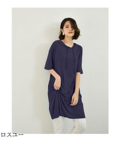 カットソー 5分丈袖Tシャツ トップス Tシャツ 夏 大きいサイズ 夏Tシャツ フード付き 五分丈袖 レディース 体型カバー 半袖 ゆったり 無地 * 五分、七分袖